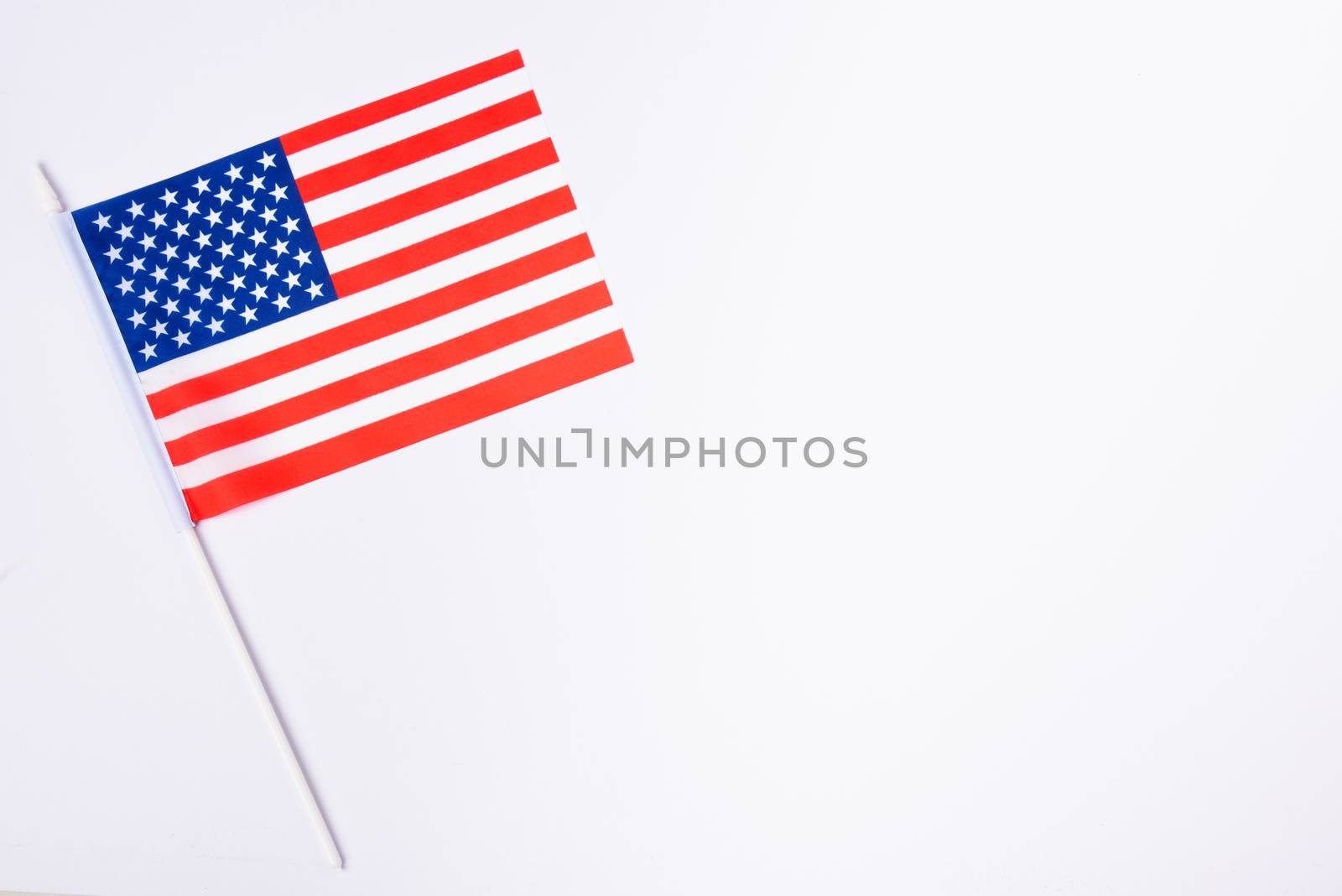 Martin luther king day, flat lay top view, American flag on white background with copy space for your text