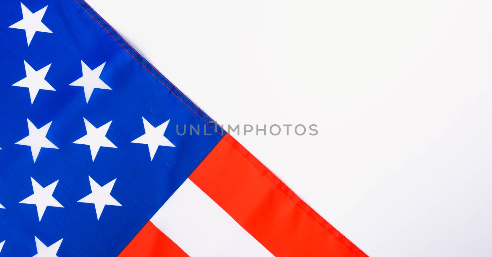 Martin luther king day, flat lay top view, American flag on white background with copy space for your text