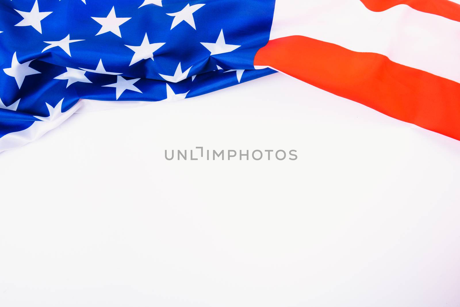 Martin luther king day, flat lay top view, American flag on white background with copy space for your text