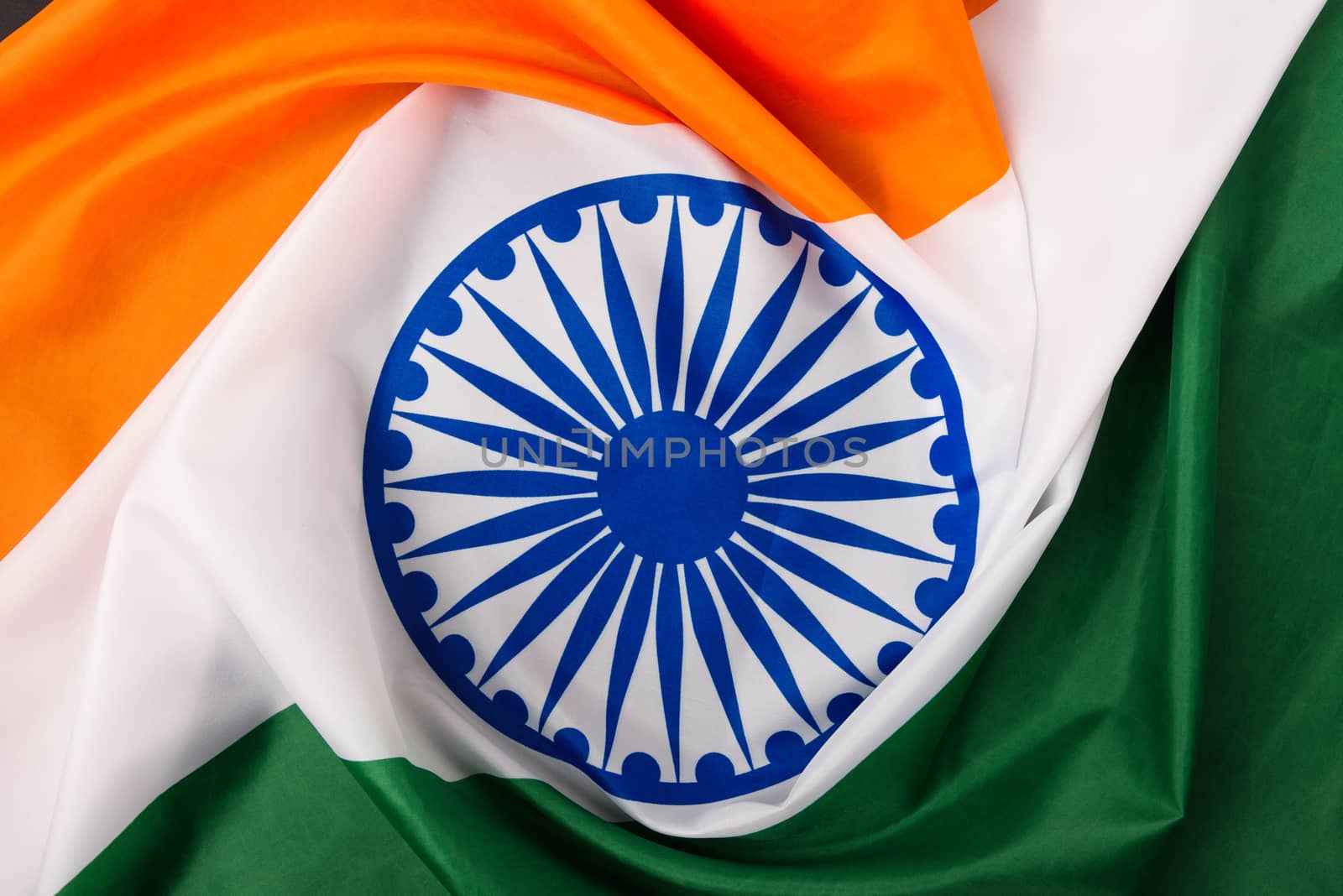 Indian republic day, flat lay top view, Indian flag on black background with copy space for your text