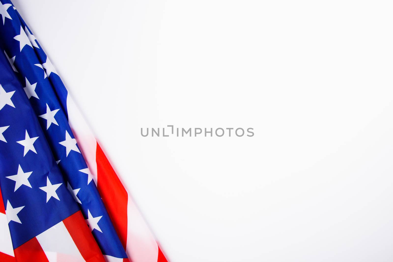 President's Day Concept, flat lay top view, America Flag on white background with copy space for your text