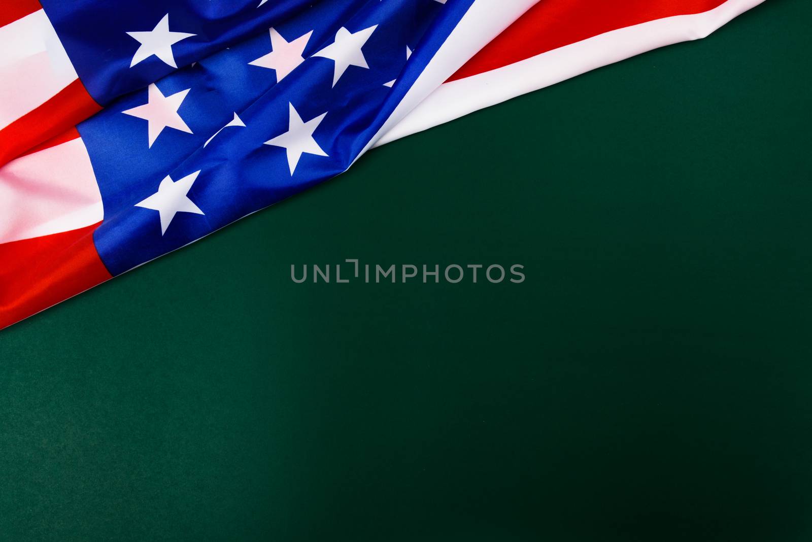 President's Day Concept, flat lay top view, America Flag on Olive green background with copy space for your text