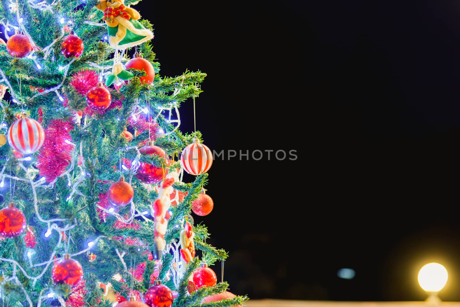Happy new year or christmas day decorative fir tree with copy space for your text