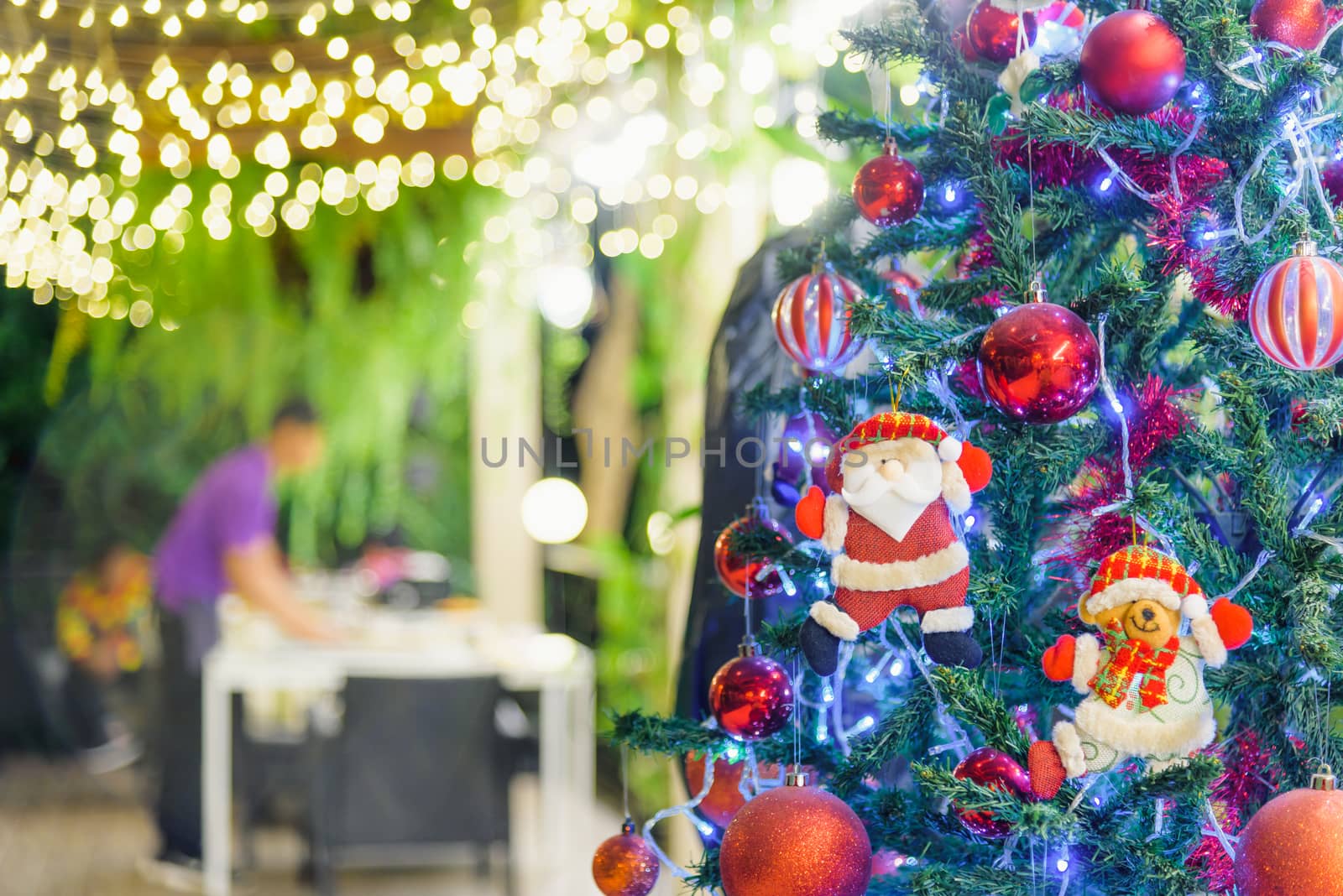 Happy new year or christmas day decorative fir tree with copy space for your text