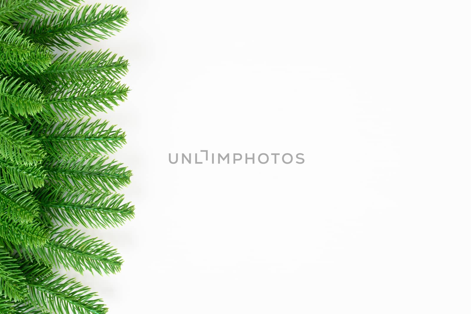 Happy new year or christmas day top view decorative fir tree on white background with copy space for your text