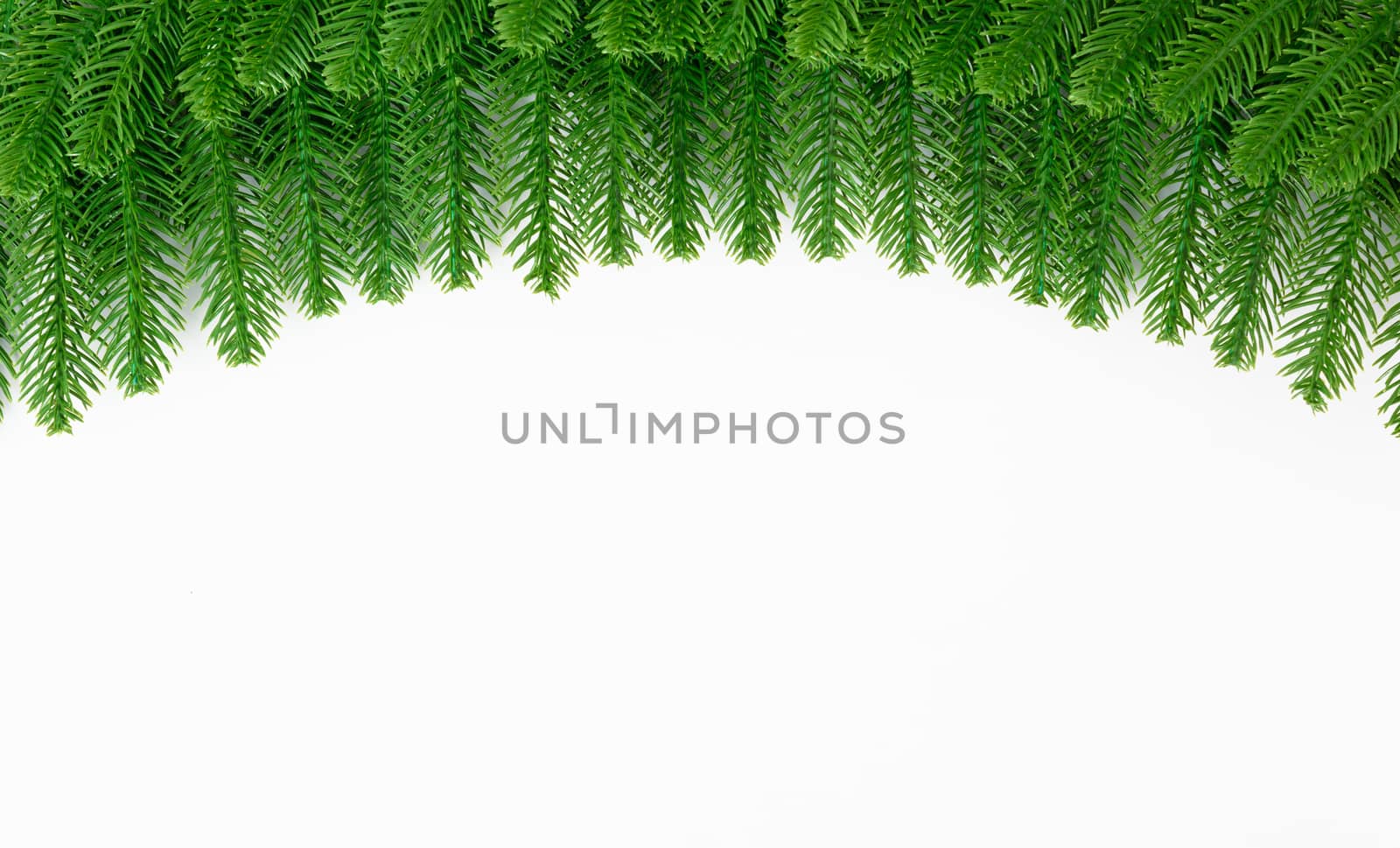 Happy new year or christmas day top view decorative fir tree on white background with copy space for your text