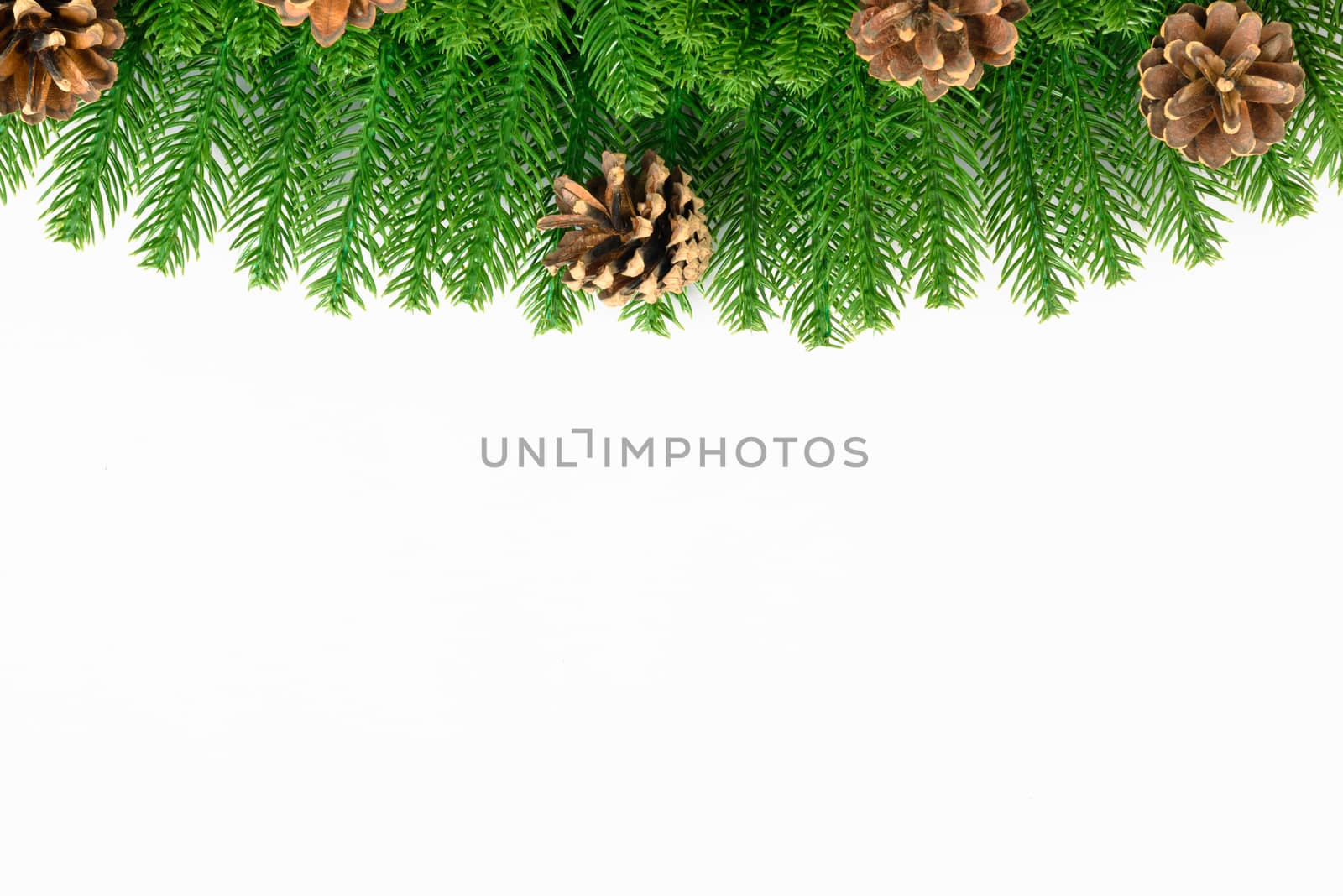 Happy new year or christmas day top view decorative fir tree on white background with copy space for your text