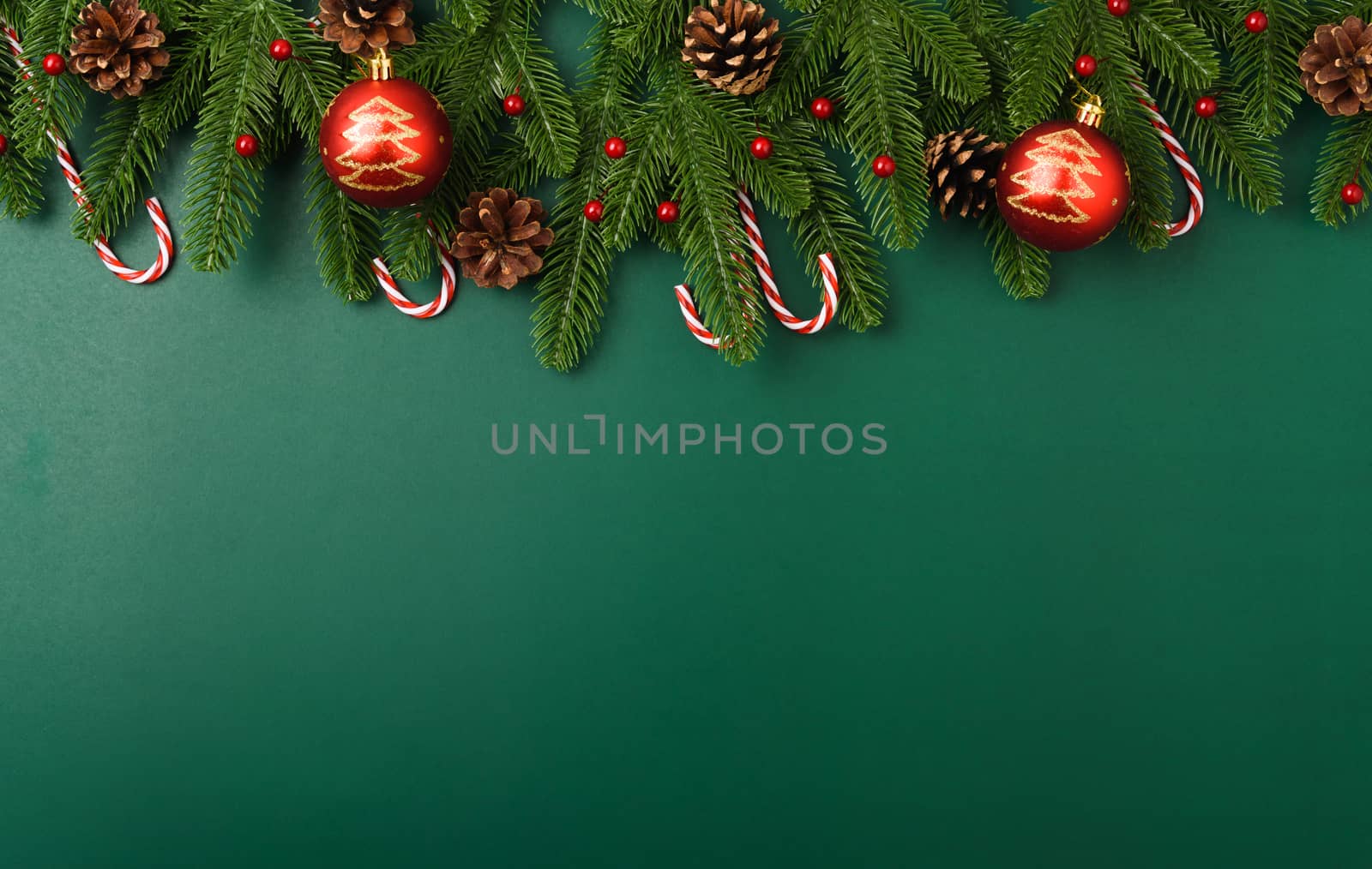 Happy new year, christmas day concept top view flat lay fir tree by Sorapop