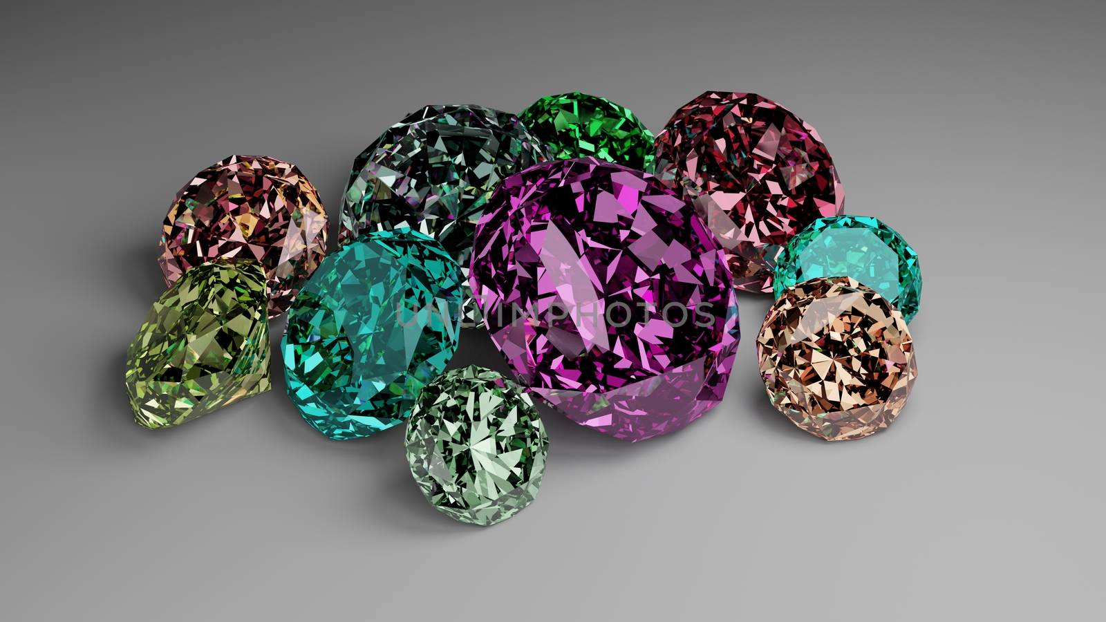 A pile of colorful diamond on white background. 3D render.