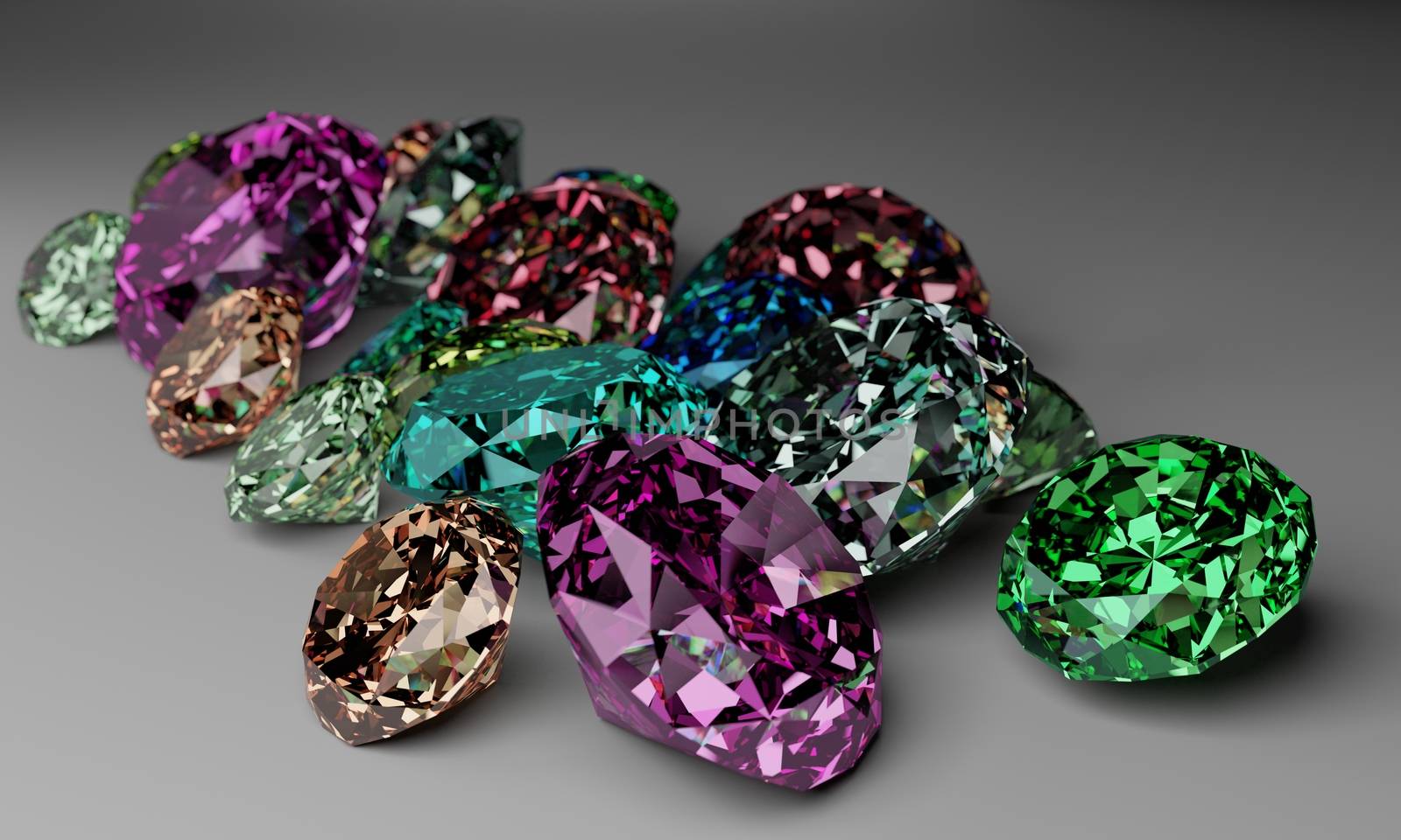 A pile of colorful diamond on white background. 3D render.