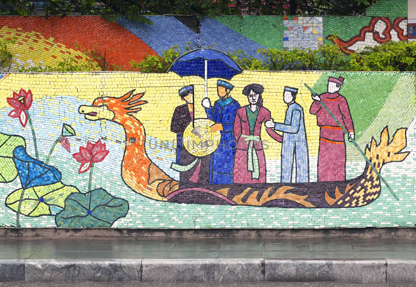 Hanoi, VIETNAM - JANUARY 12, 2015 - Ceramic mosaic mural in Hanoi, the giant art-project of 2007-2010