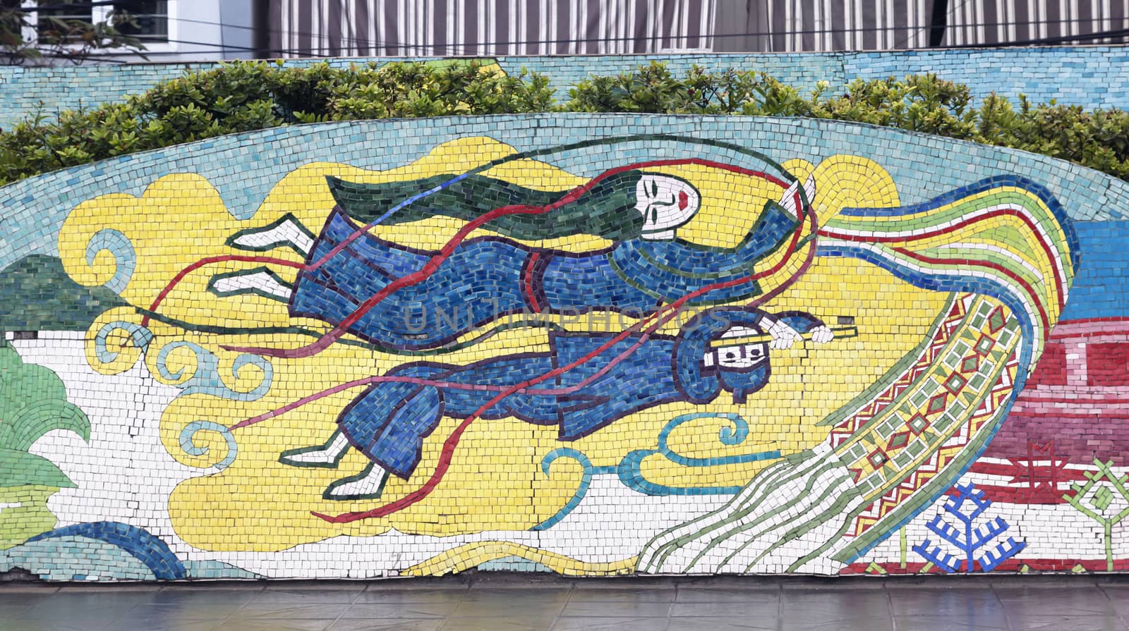 Hanoi, VIETNAM - JANUARY 12, 2015 - Ceramic mosaic mural in Hanoi, the giant art-project of 2007-2010