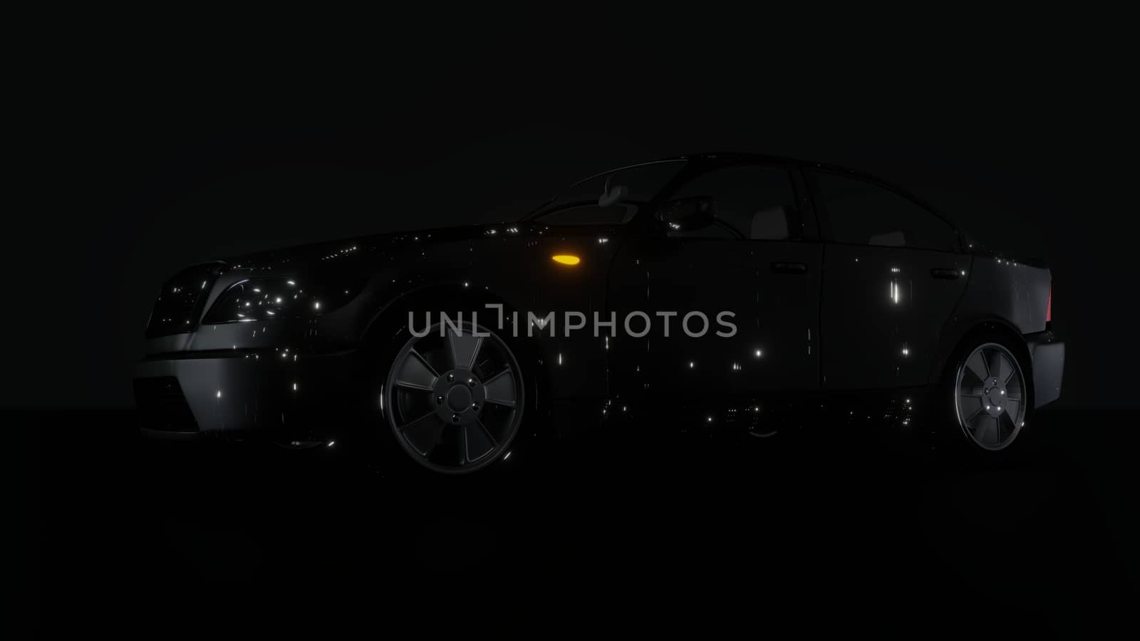 Black Brandless Car on Dark Background. 3D illustration by cherezoff