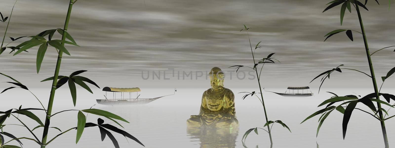 very beautiful zen and buddha landscape and sky - 3d rendering