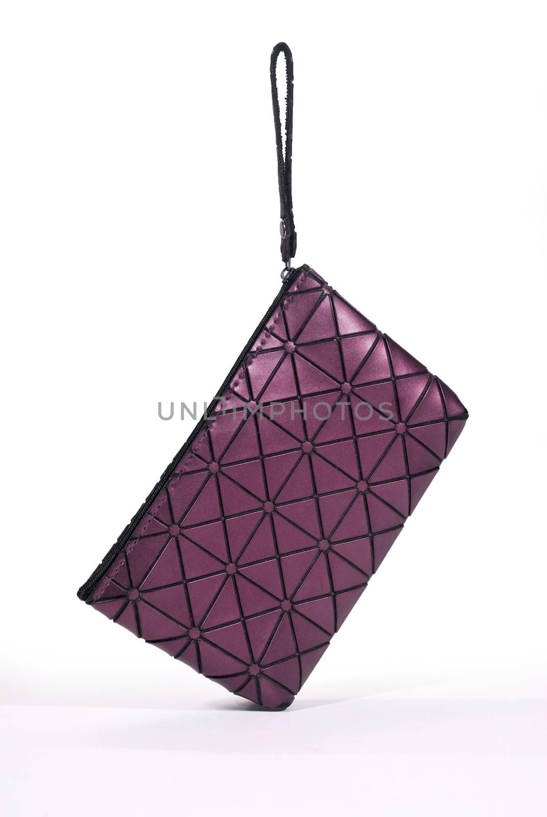 Sparkling purple purse for women.Wallet and credit card isolated on white background.(with Clipping Path).