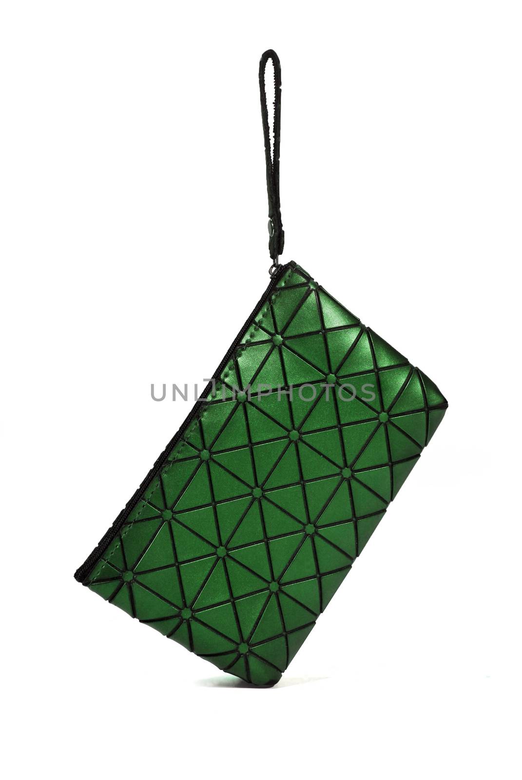 Dark green purse for women.Wallet and credit card isolated on white background.(with Clipping Path).