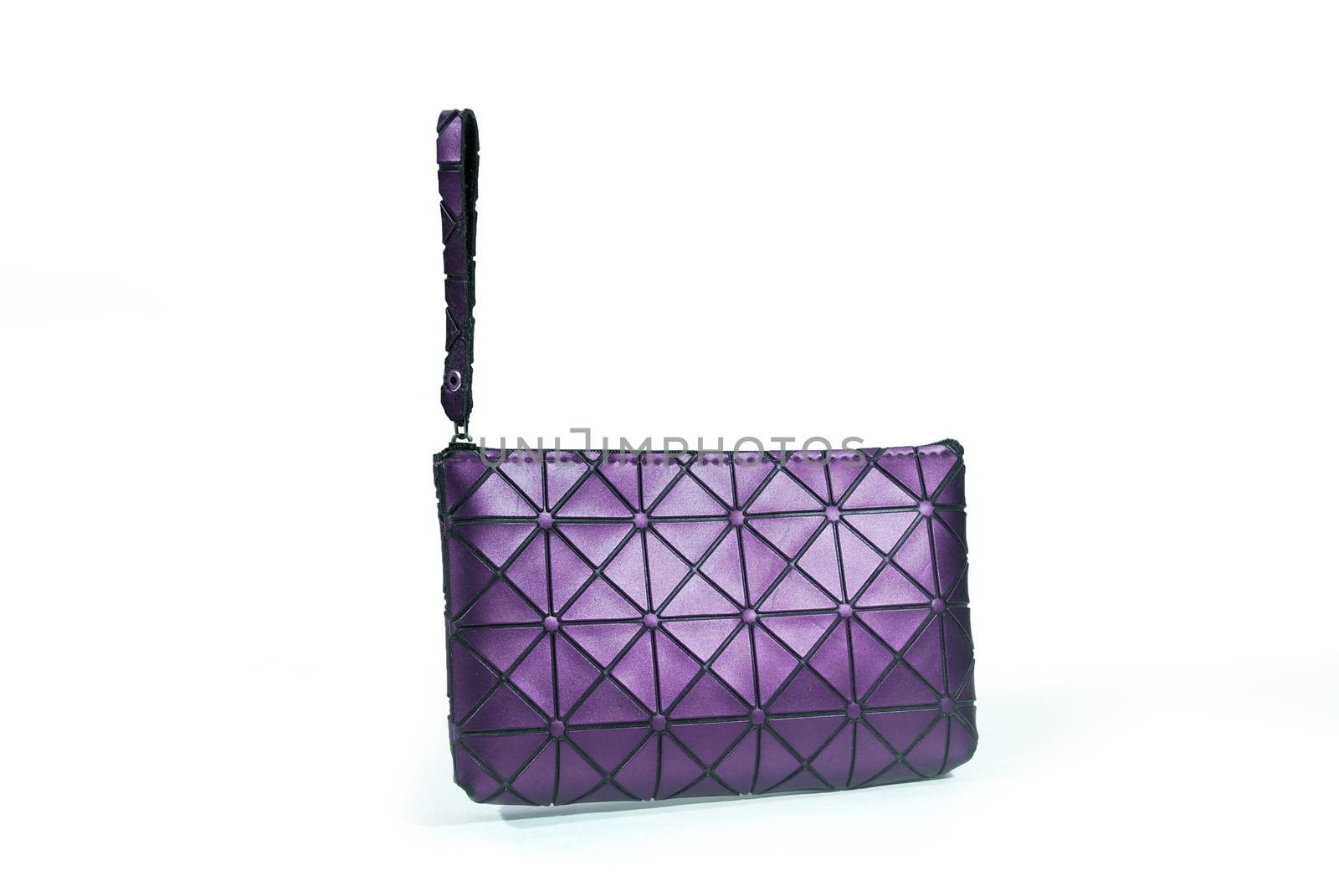 Sparkling purple purse for women.Wallet and credit card isolated on white background.(with Clipping Path).