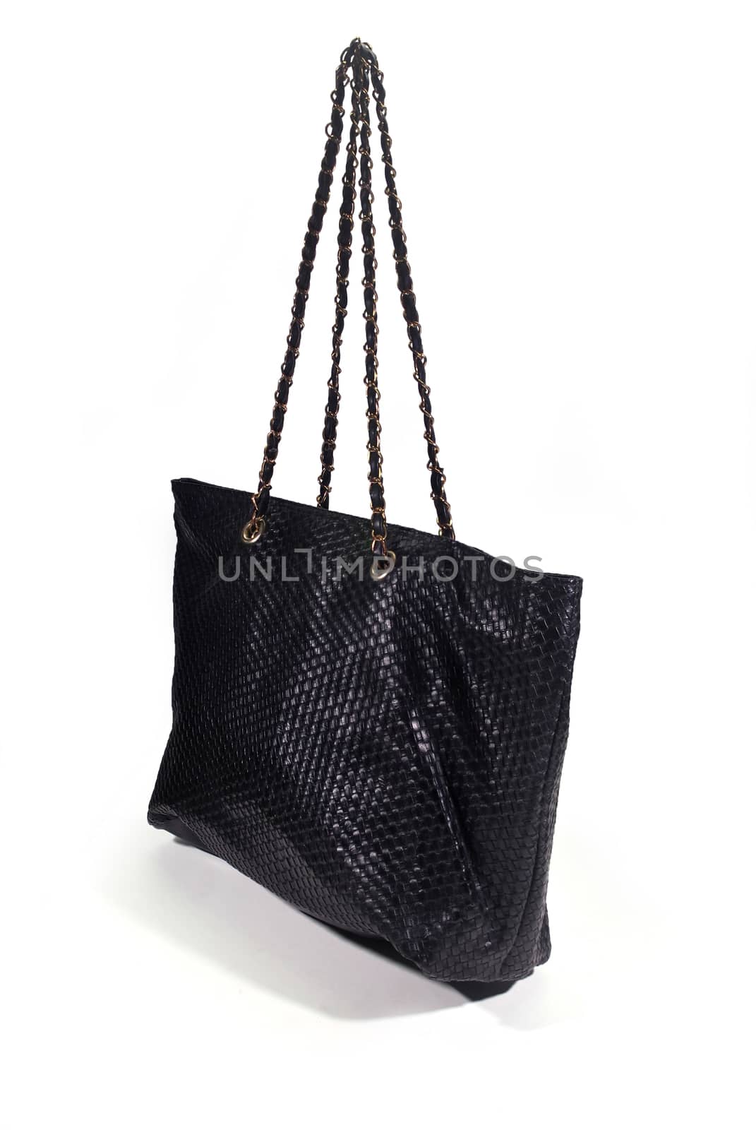 A black woman leather bag on a white background.(with Clipping Path).;