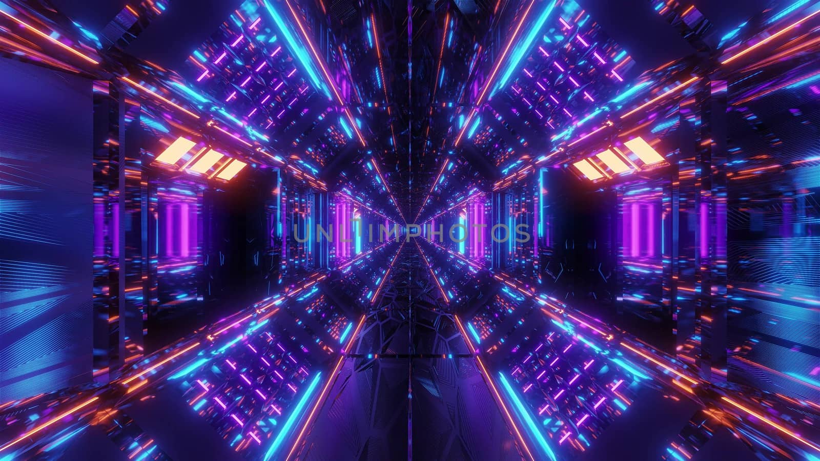 high reflective glowing scifi tunnel corridor with futuristic lights and reflections 3d illustration background wallpaper by tunnelmotions