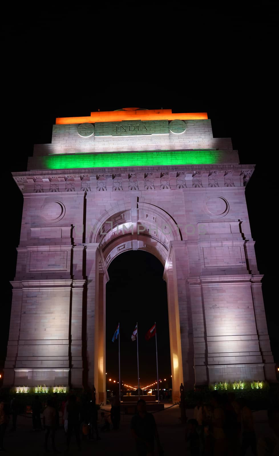 Delhi / India - May 01 2019: The India Gate is a war memorial located astride the Rajpath, on the eastern edge of the "ceremonial axis" of New Delhi,