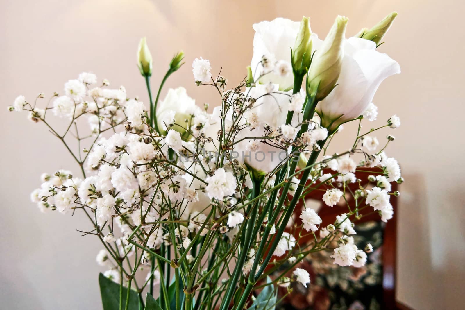 White roses flower arrangement in a glass vase. by kip02kas