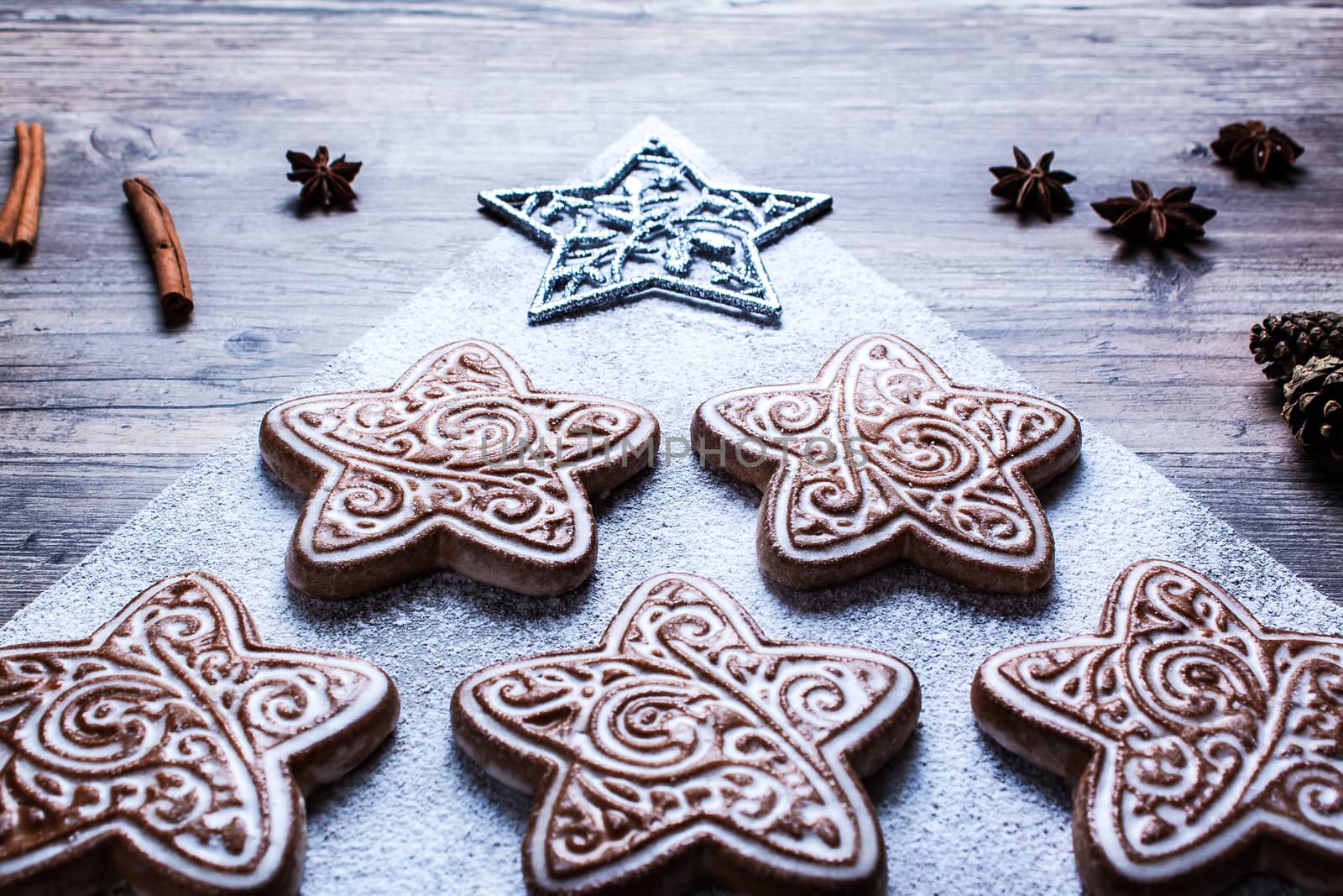  2020 Christmas new year concept of cookies in the shape of a Ch by YevgeniySam
