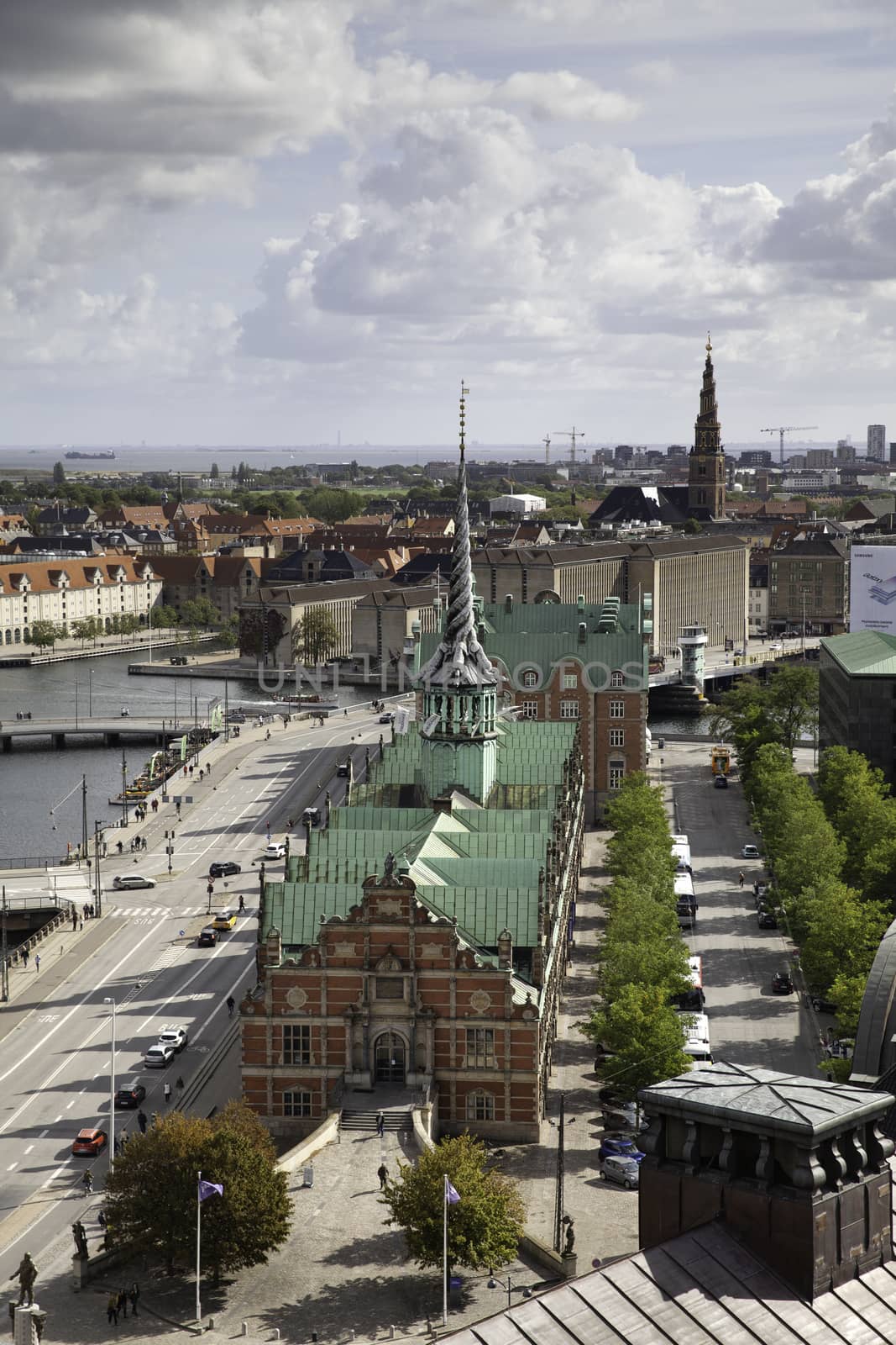 COPENHAGEN, DENMARK - 11 September 2019, Borsen aerial view, also known as Borsbygningen, is a 17th-century stock exchange