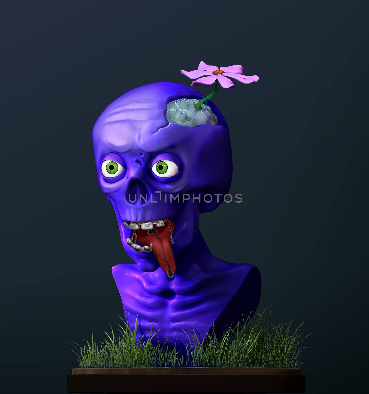 3D render funny cartoon zombie. Crazy halloween character. by Lenkapenka