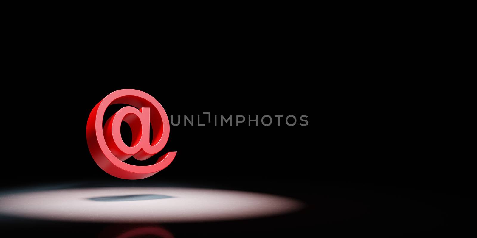 Red Email Symbol Shape Spotlighted on Black Background with Copy Space 3D Illustration