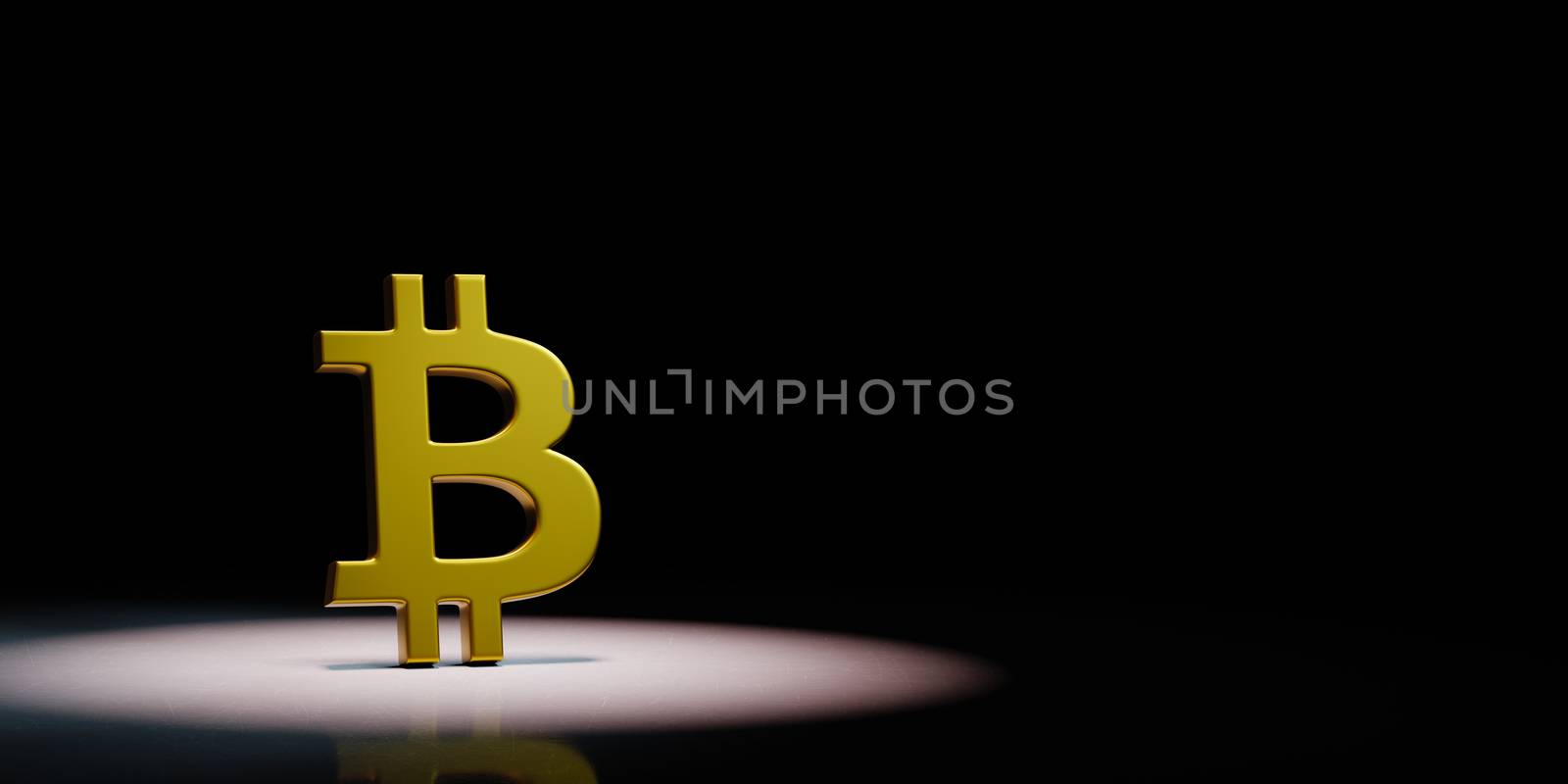 Bitcoin Sign Shape Spotlighted on Black Background by make