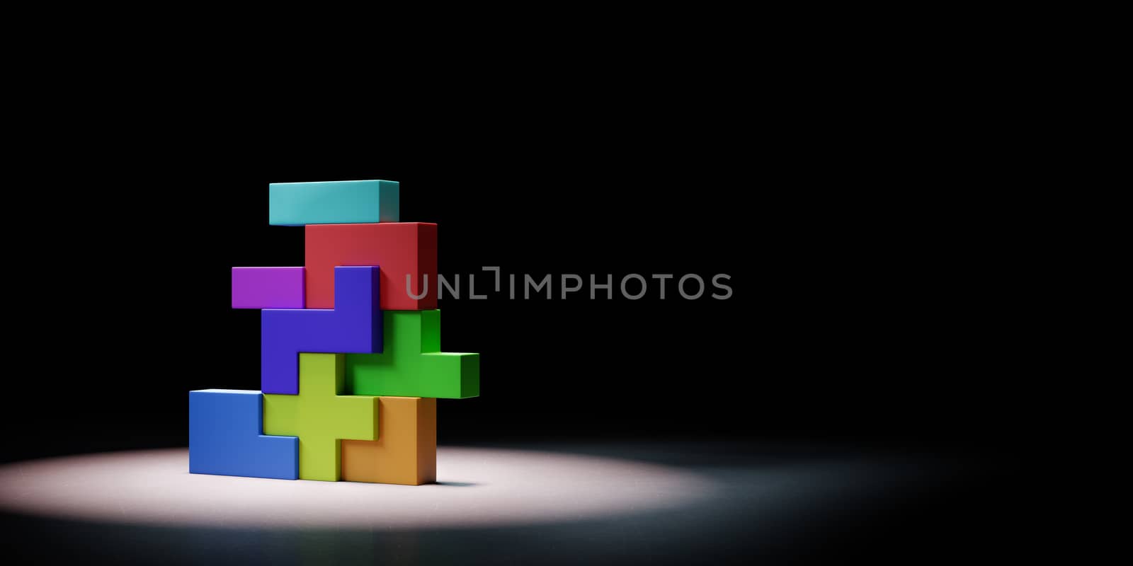 Colorful Blocks Combined Spotlighted on Black Background by make