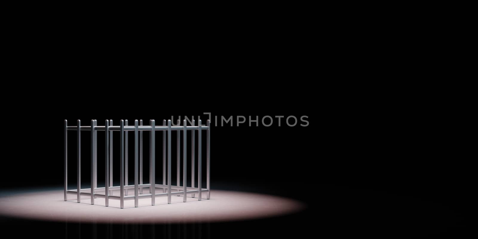 Iron Empty Cage Spotlighted on Black Background with Copy Space 3D Illustration