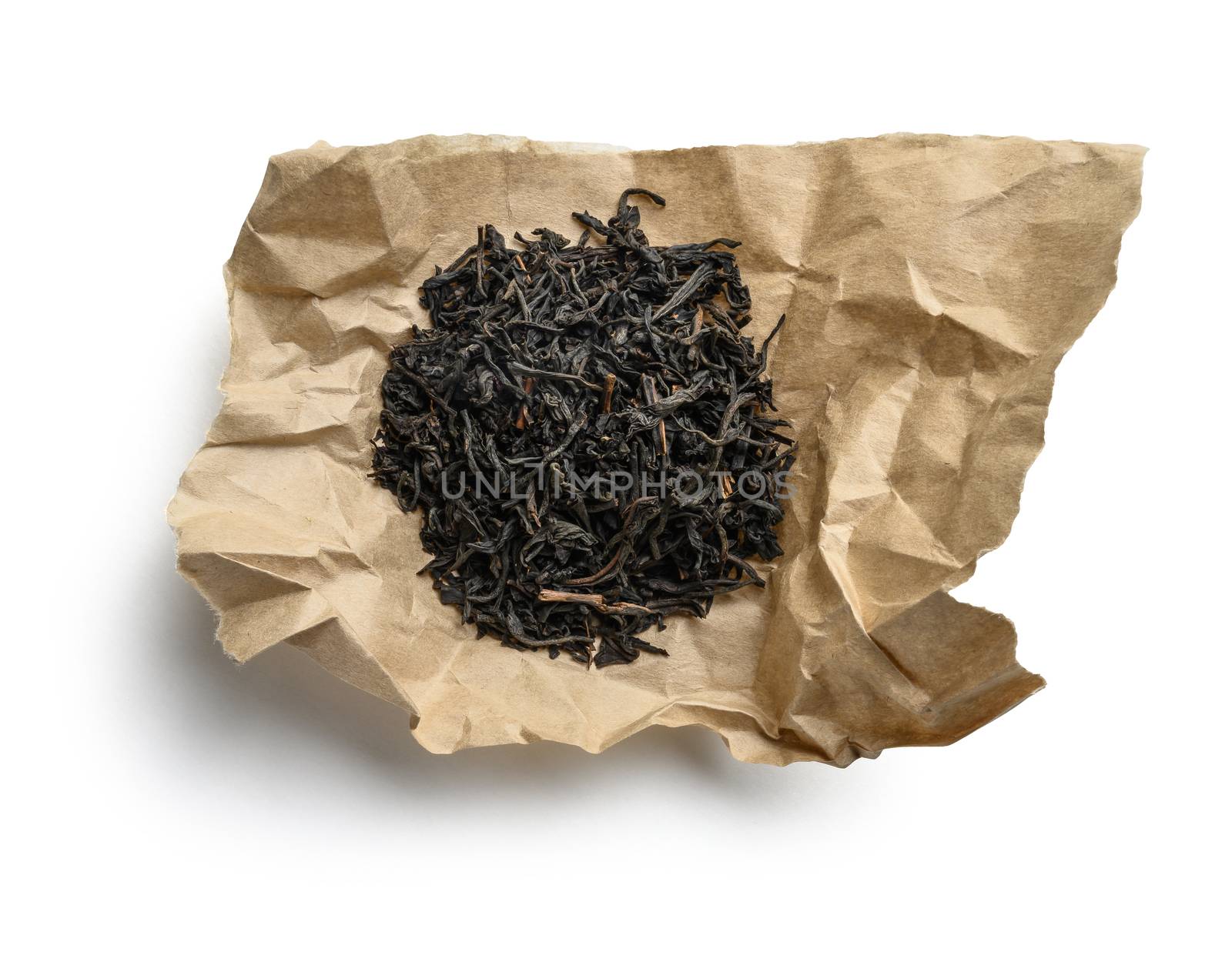 Black tea top view on white background.