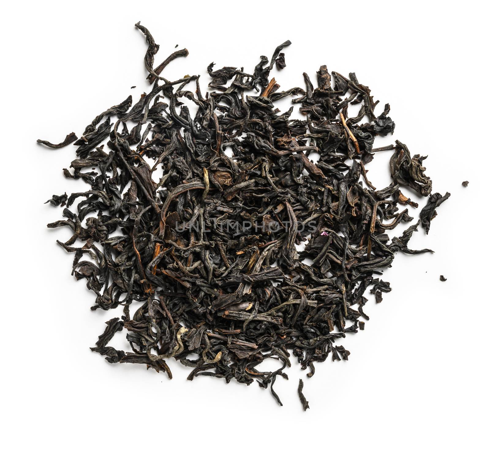 Black tea top view on white background.