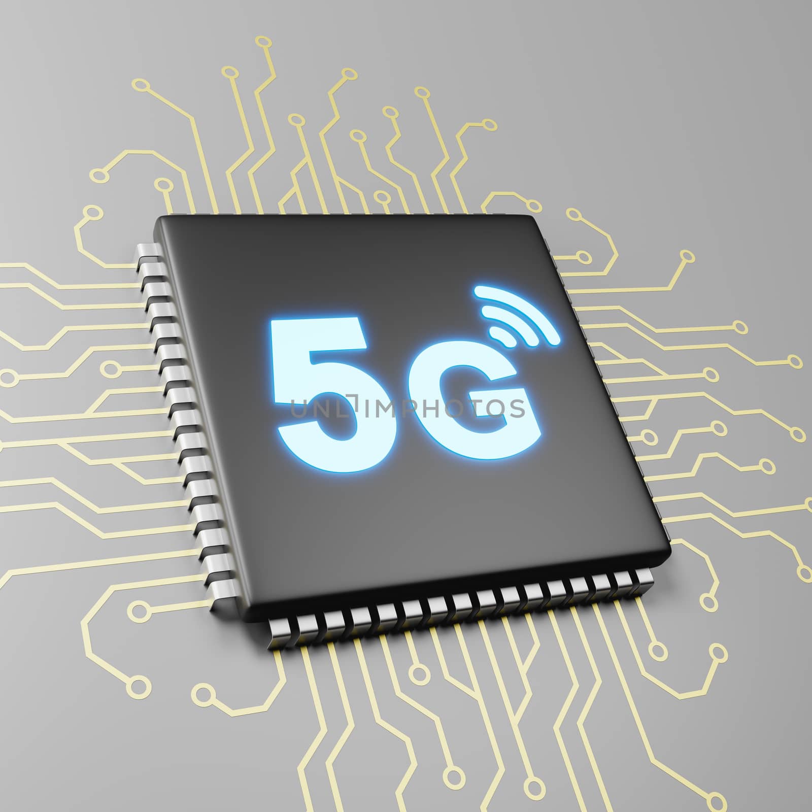 Computer Processor with 5G Text 3D Illustration, 5G Technology Concept