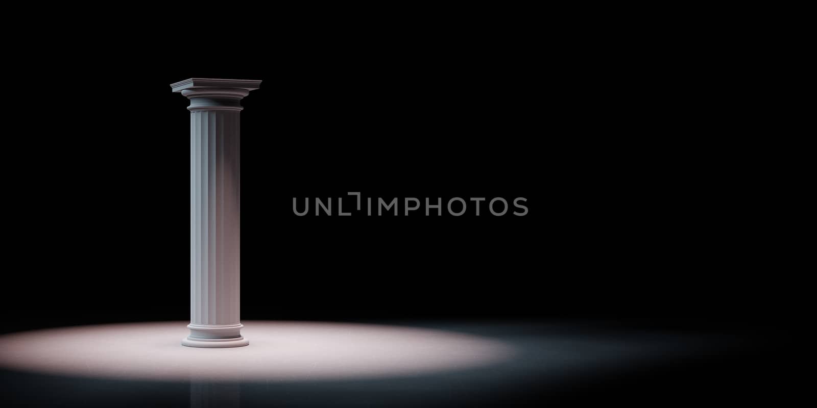 Single Greek Column Spotlighted on Black Background with Copy Space 3D Illustration