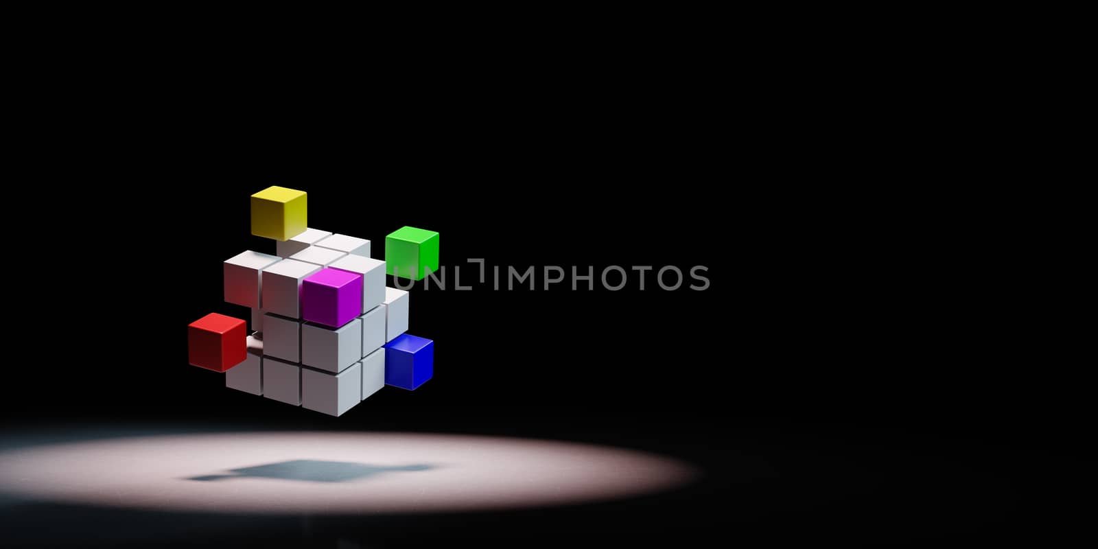 Combining Multicolor Cubes Spotlighted on Black Background by make