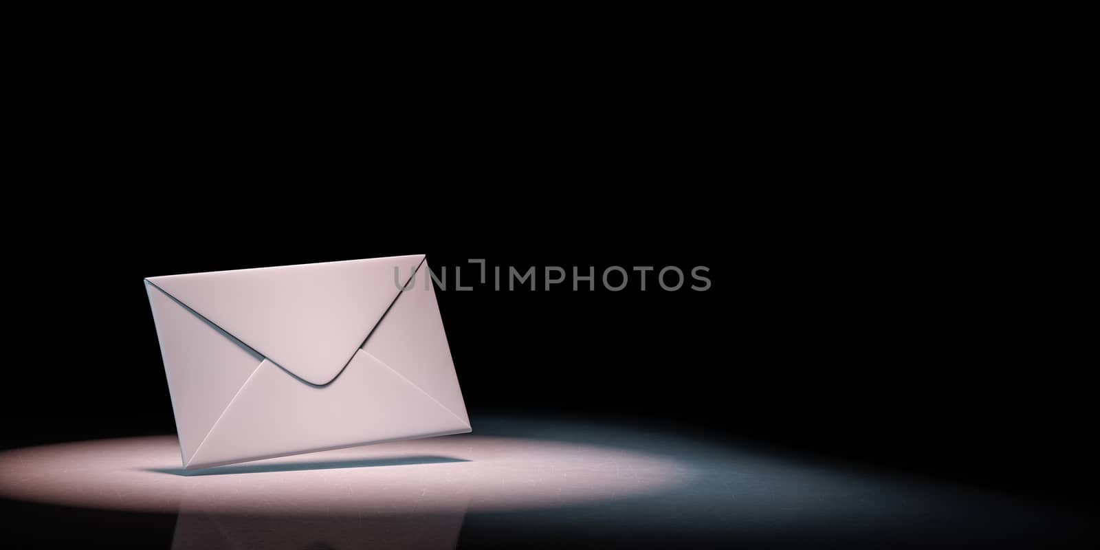 White Paper Envelope Spotlighted on Black Background with Copy Space 3D Illustration