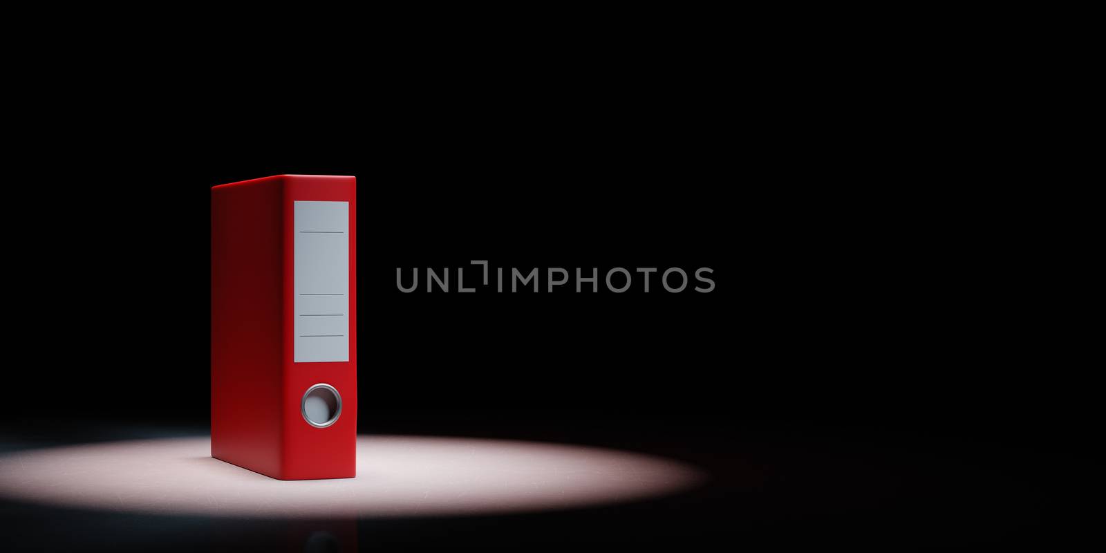 One Single Red Binder Spotlighted on Black Background with Copy Space 3D Illustration