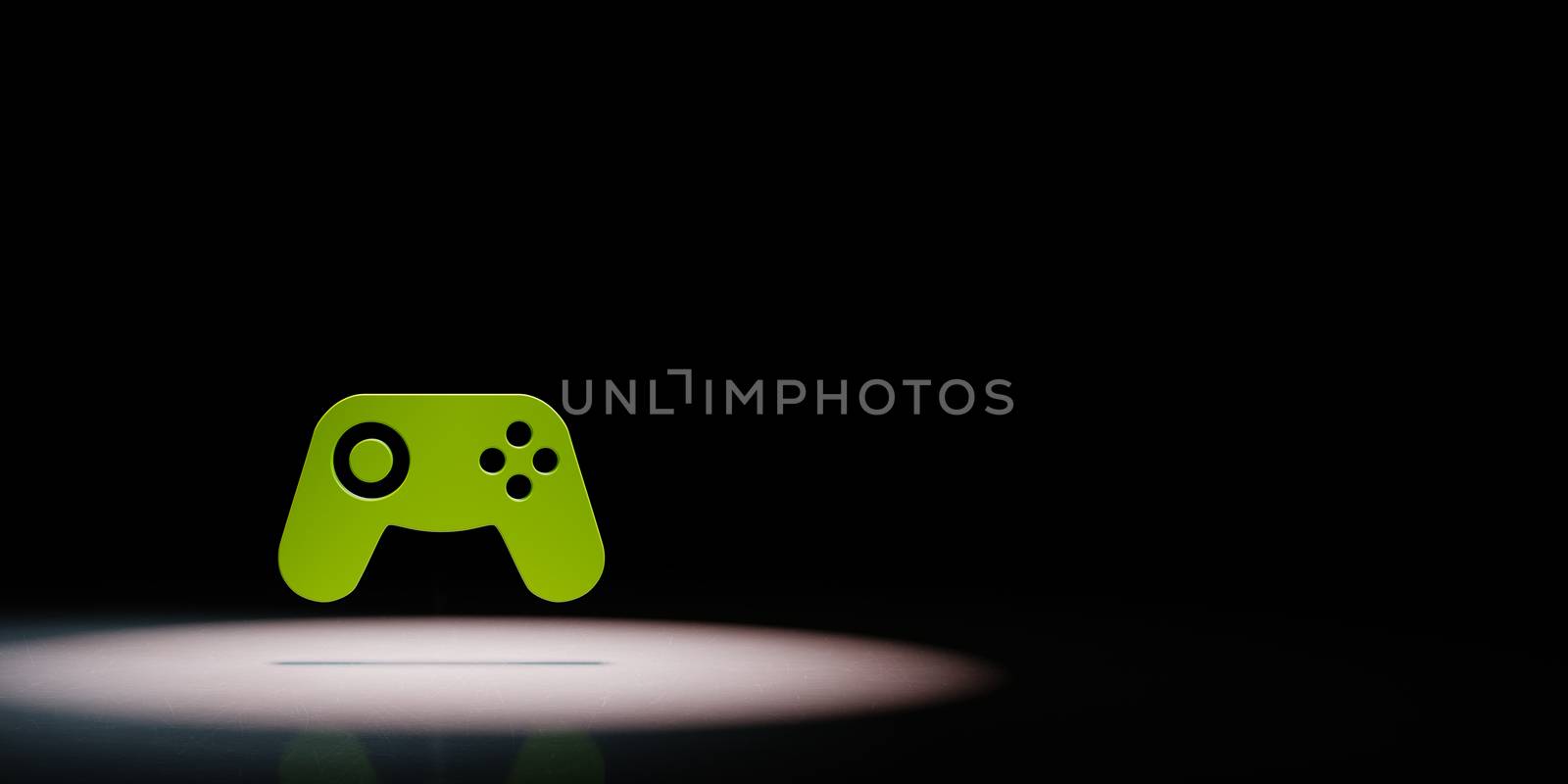 Green Gamepad Controller 3D Symbol Shape Spotlighted on Black Background with Copy Space 3D Illustration
