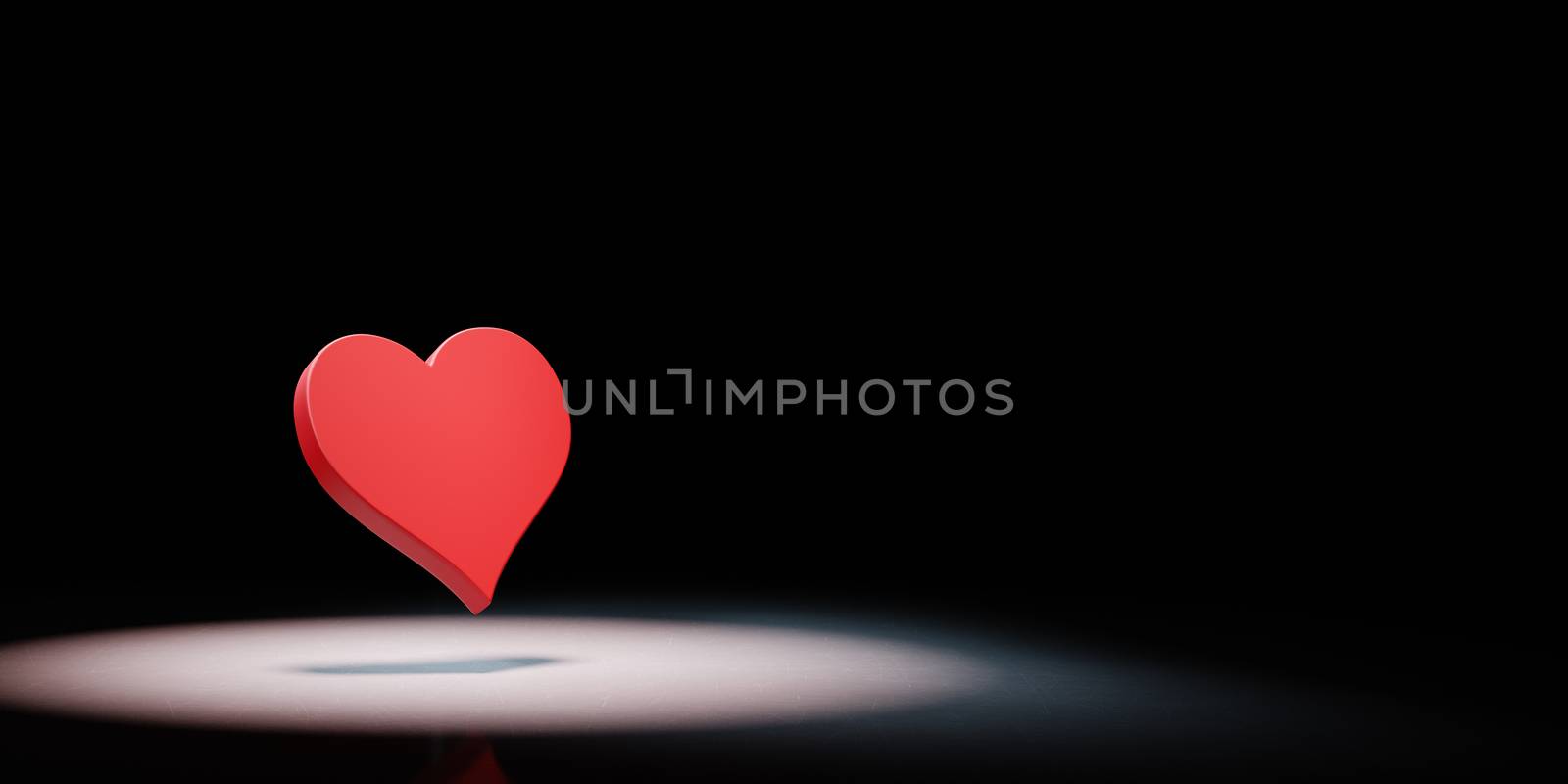 Red Heart Symbol Shape Spotlighted on Black Background with Copy Space 3D Illustration
