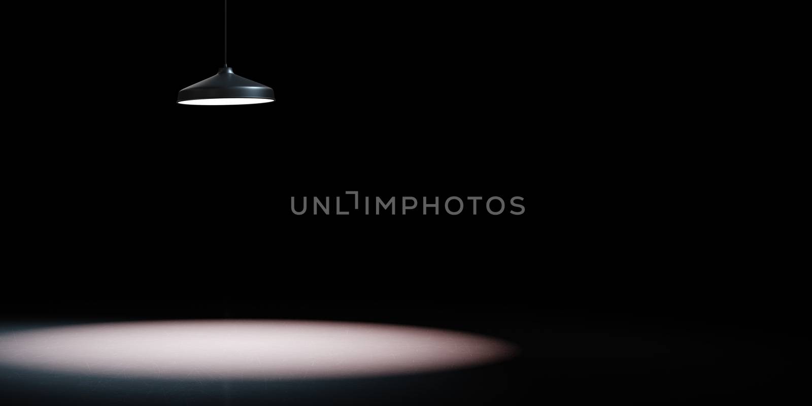 Black Ceiling Lamp Spotlight on Black Background with Copy Space 3D Illustration