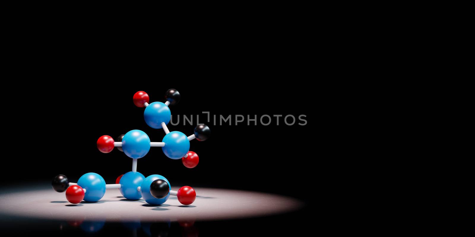 Molecule Shape Structure Spotlighted on Black Background with Copy Space 3D Illustration