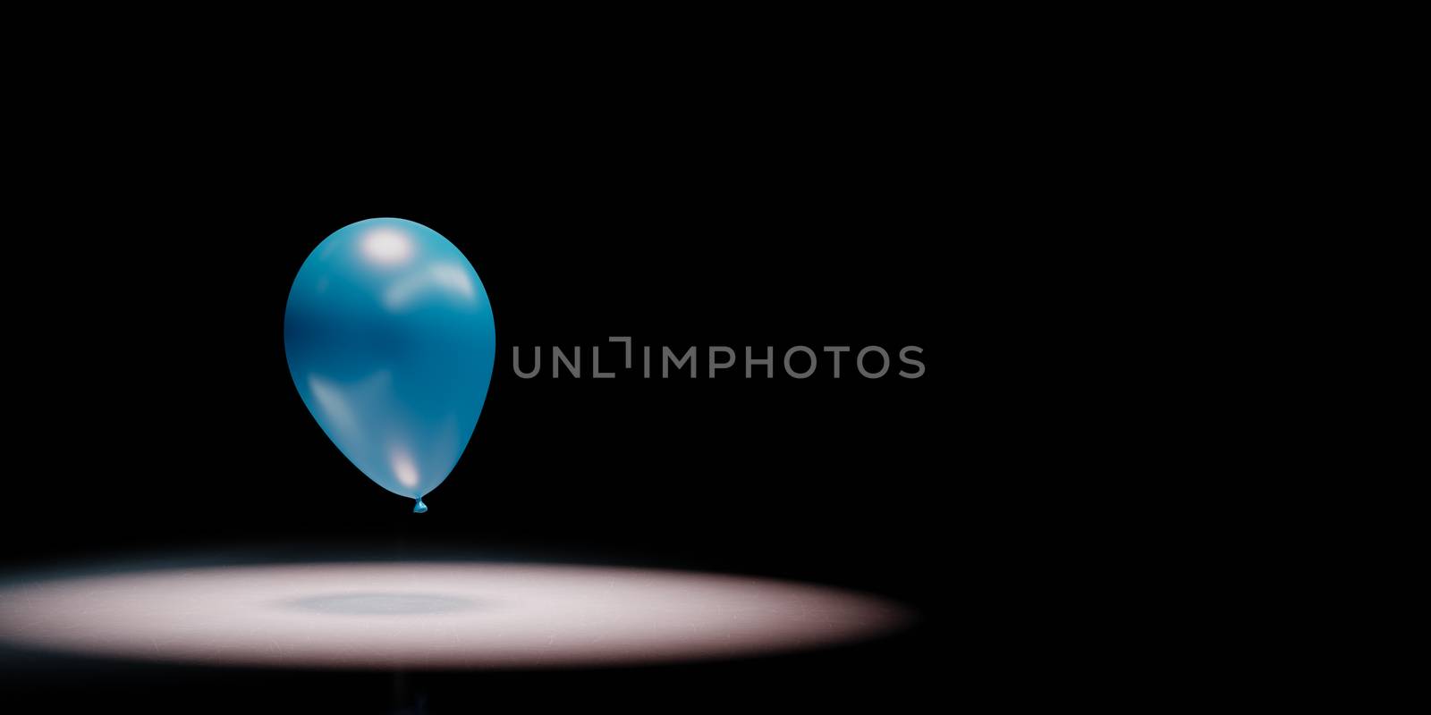 One Single Blue Balloon Spotlighted on Black Background with Copy Space 3D Illustration
