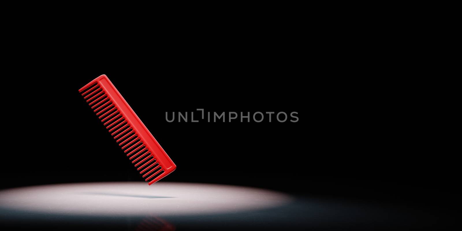 Red Comb Spotlighted on Black Background with Copy Space 3D Illustration