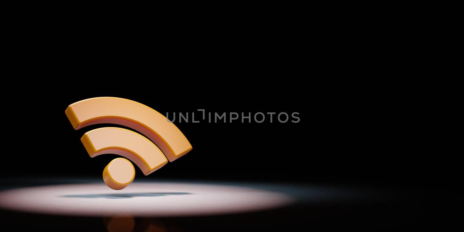 Orange RSS Feed Symbol Shape Spotlighted on Black Background with Copy Space 3D Illustration