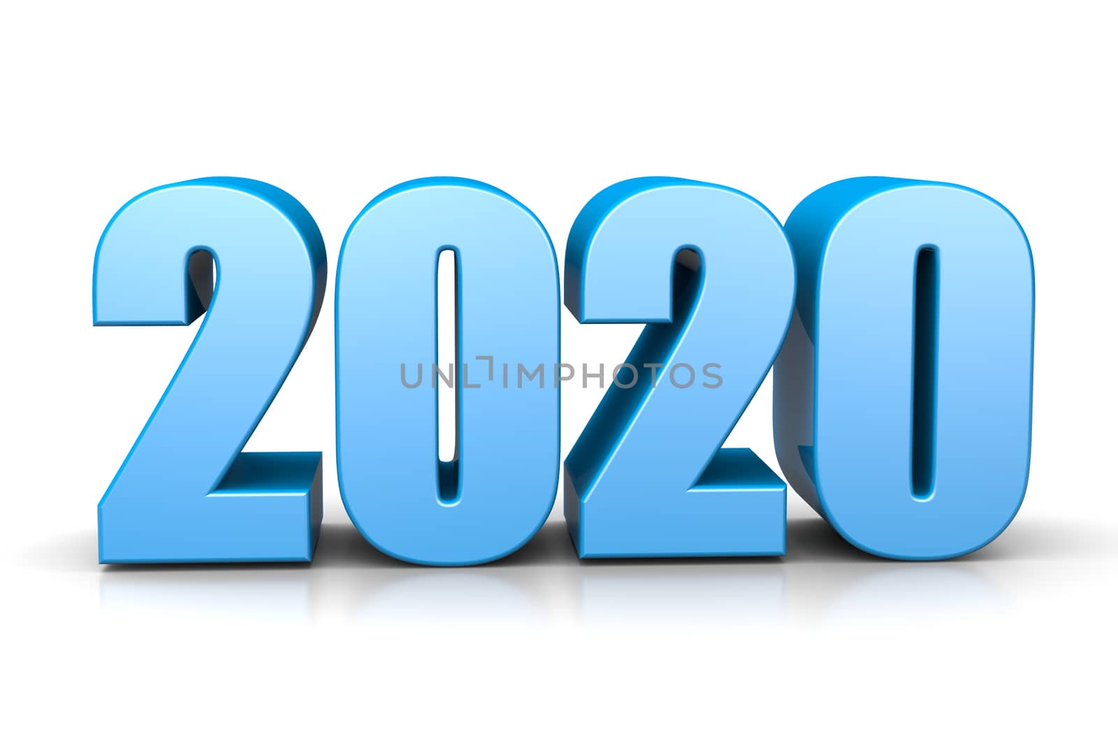 Blue 2020 Year Number Text on White Background 3D Illustration