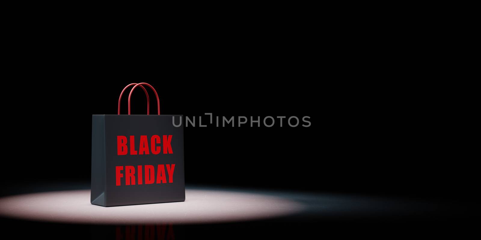 Shopping Bag with Black Friday Text Spotlighted on Black Background by make