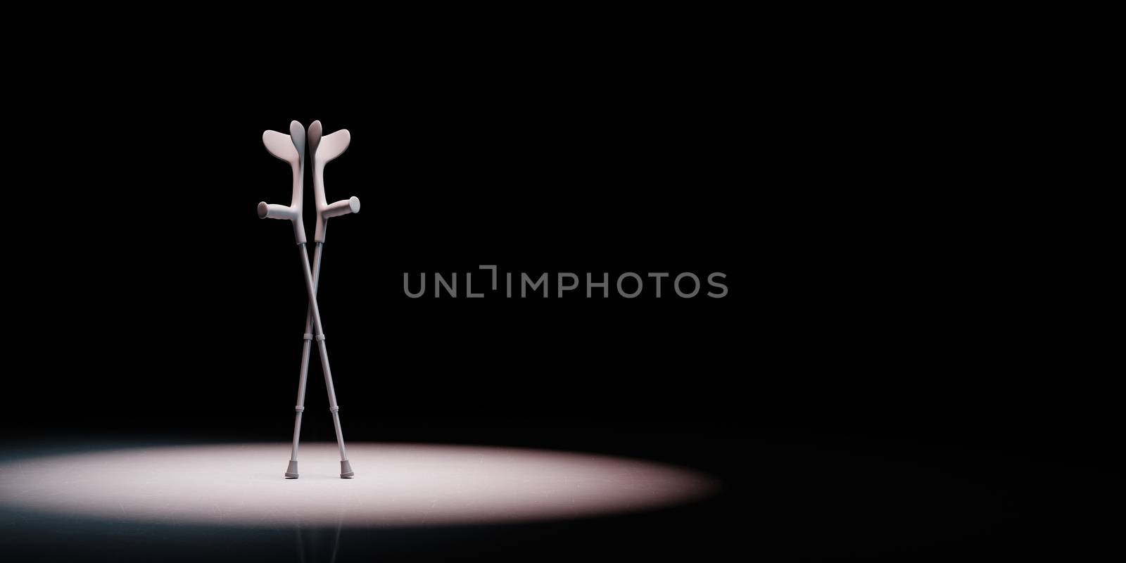 Crutches Spotlighted on Black Background by make