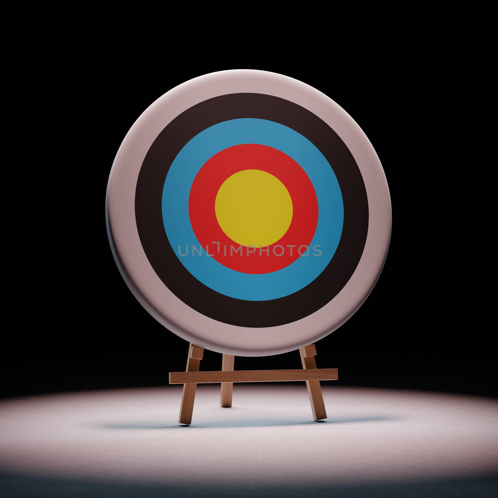 Colorful Arrow Target Spotlighted on Black Background 3D Illustration